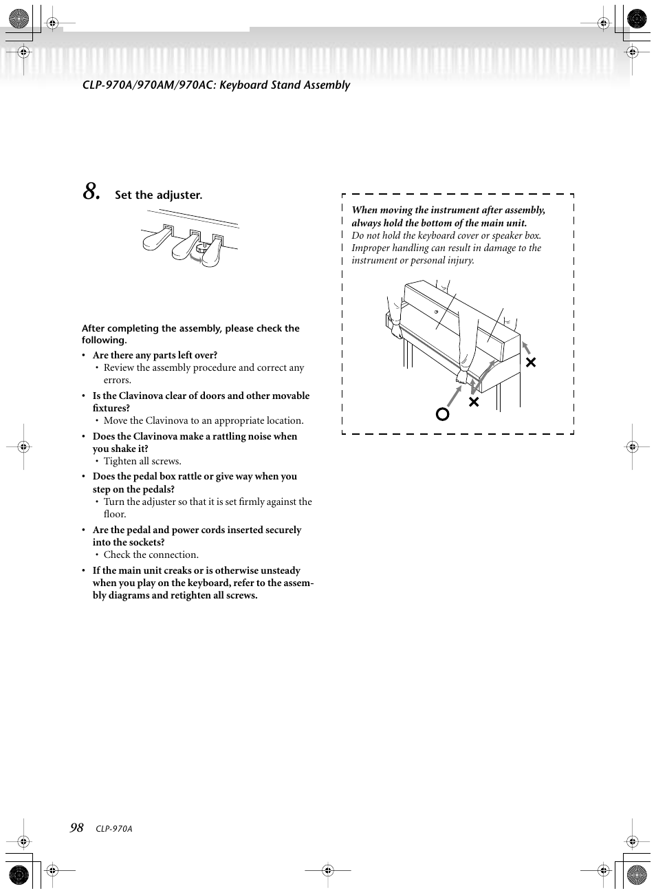 Set the adjuster | Yamaha CLP-970AM User Manual | Page 98 / 104