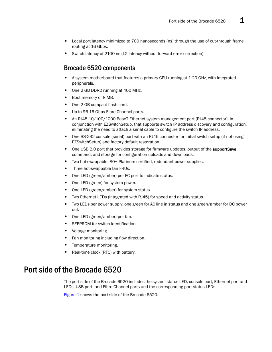 Brocade 6520 components, Port side of the brocade 6520 | Brocade 6520 Hardware Reference Manual User Manual | Page 15 / 70