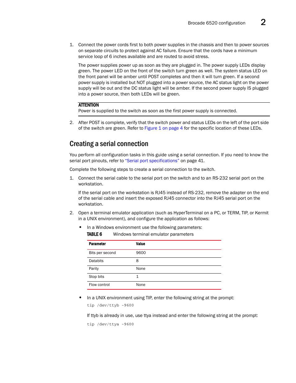 Creating a serial connection | Brocade 6520 Hardware Reference Manual User Manual | Page 23 / 70