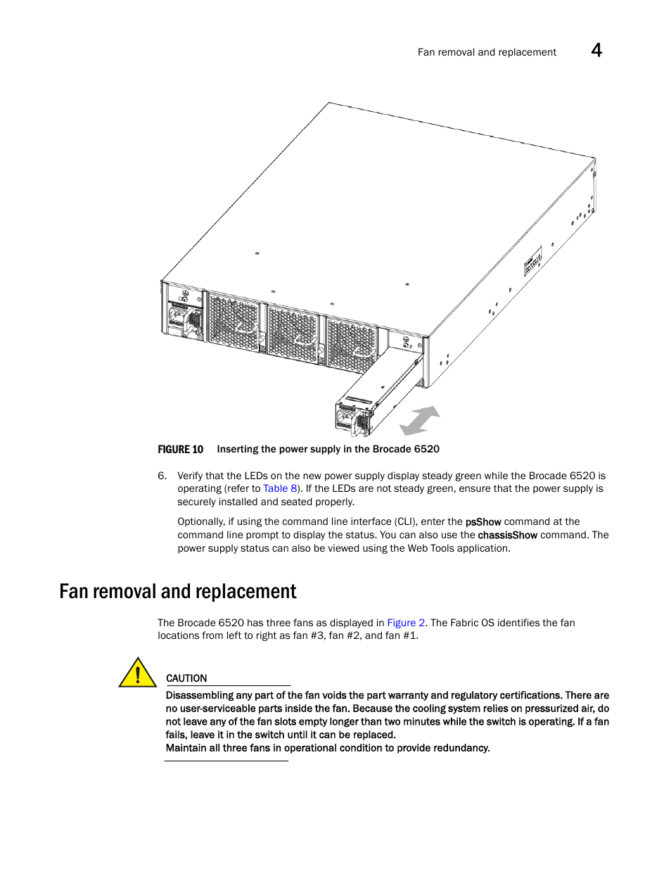 Fan removal and replacement | Brocade 6520 Hardware Reference Manual User Manual | Page 43 / 70