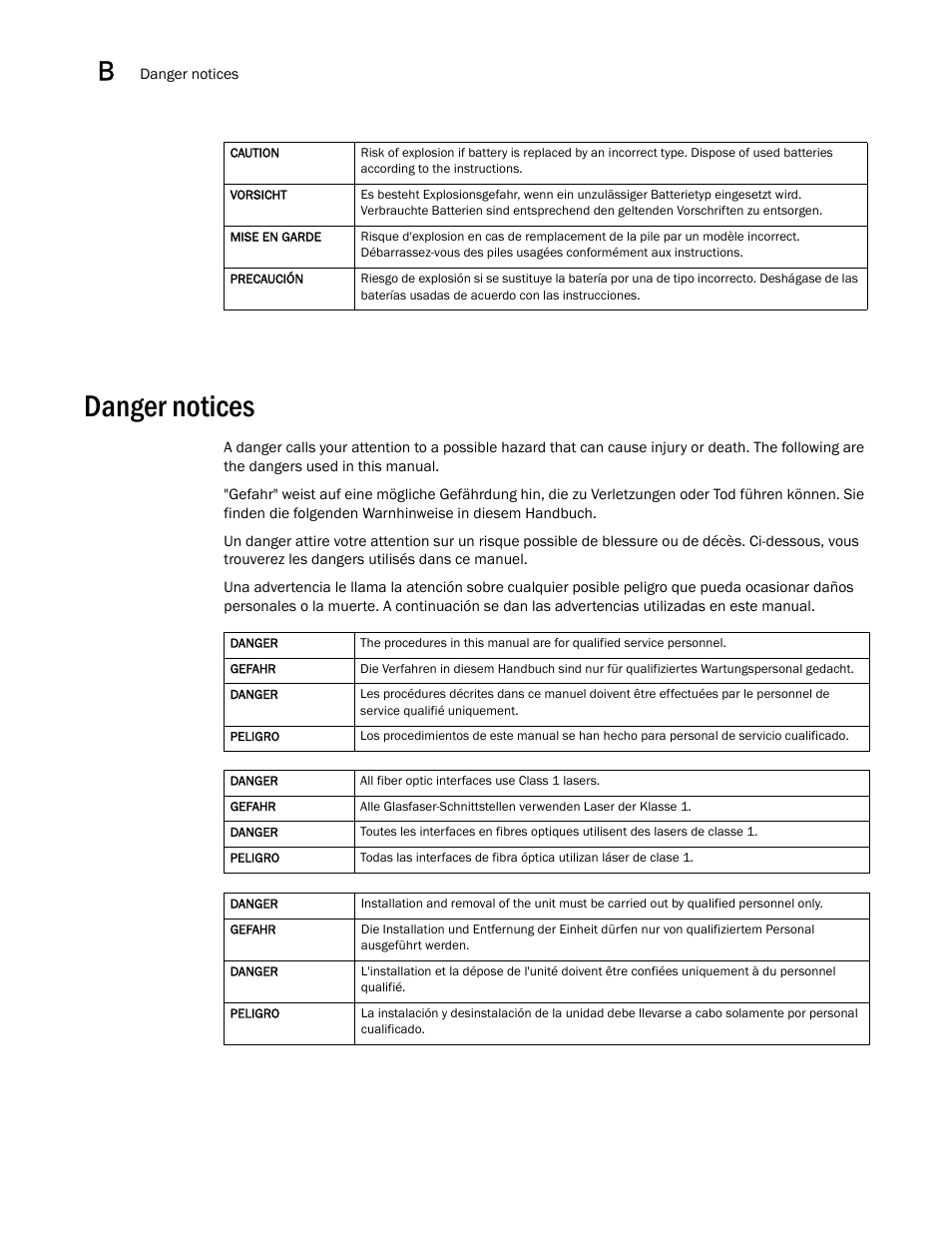 Danger notices | Brocade 6520 Hardware Reference Manual User Manual | Page 64 / 70