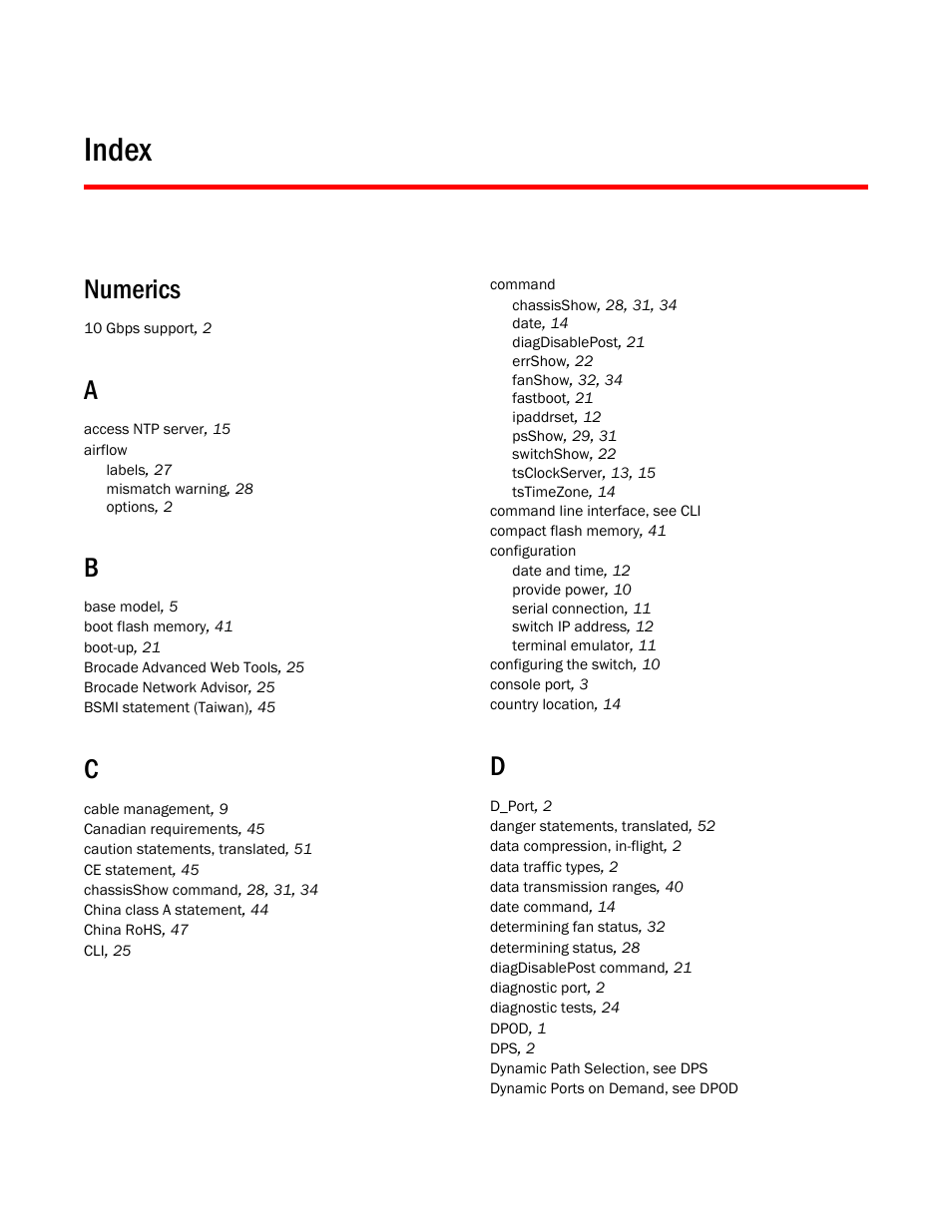 Index, Numerics | Brocade 6520 Hardware Reference Manual User Manual | Page 67 / 70