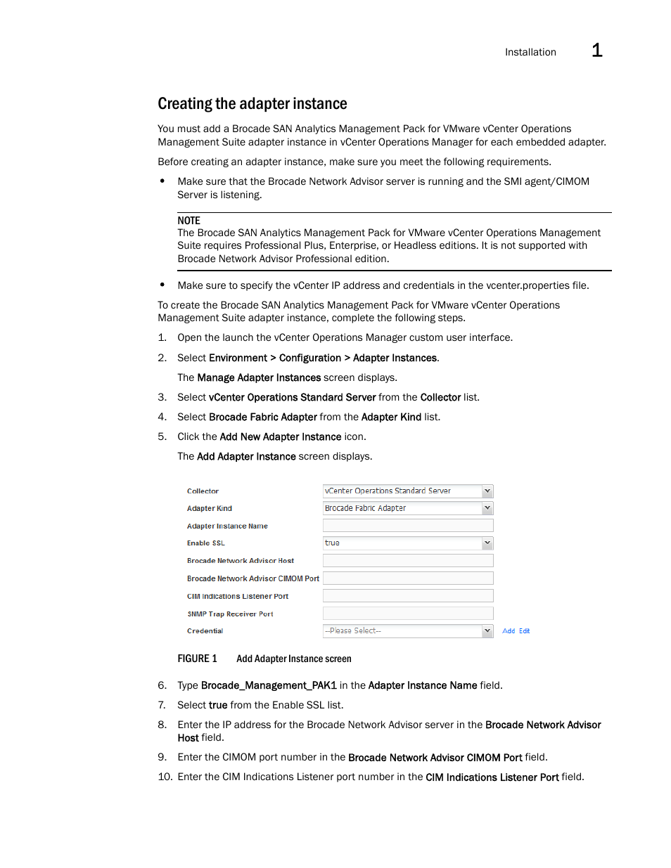 Creating the adapter instance | Brocade SAN Analytics Management Pack for VMware vCenter Operations Management Suite User’s Guide V1.0 User Manual | Page 11 / 30