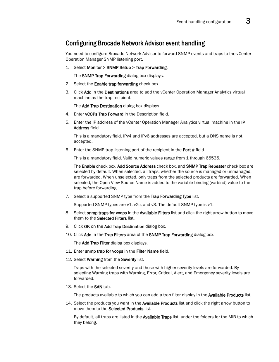 Configuring brocade network advisor event handling | Brocade SAN Analytics Management Pack for VMware vCenter Operations Management Suite User’s Guide V1.0 User Manual | Page 21 / 30