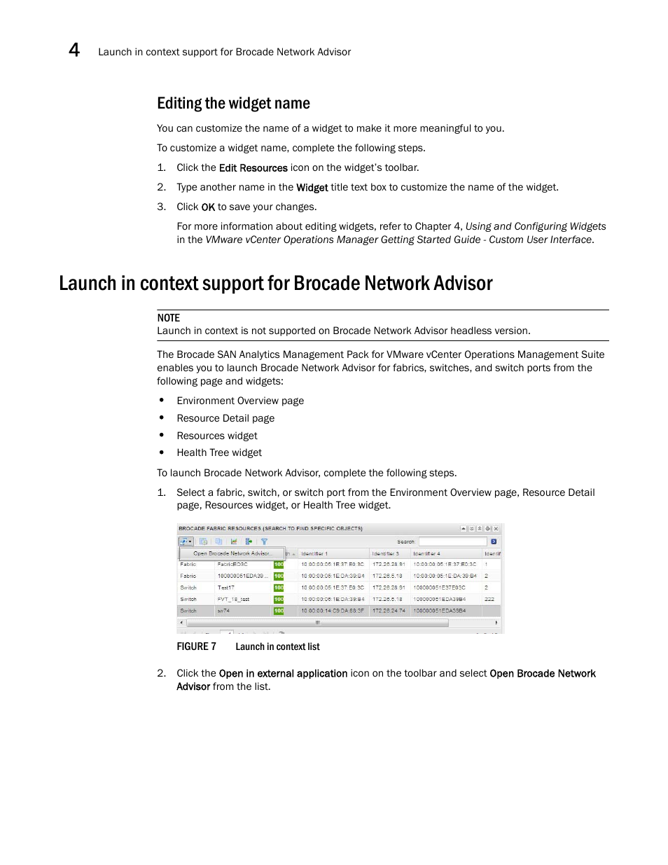 Editing the widget name | Brocade SAN Analytics Management Pack for VMware vCenter Operations Management Suite User’s Guide V1.0 User Manual | Page 30 / 30