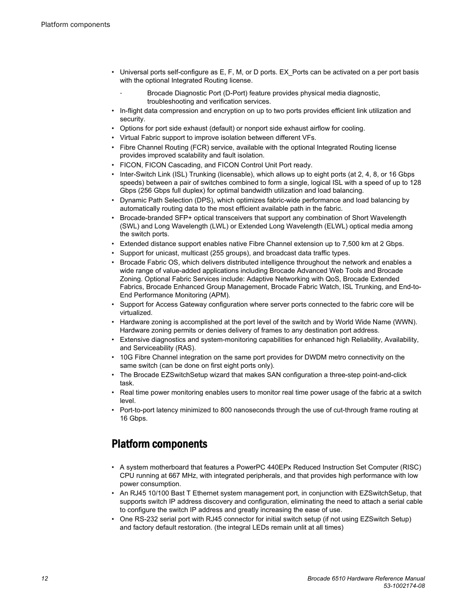 Platform components | Brocade 6510 Hardware Reference Manual User Manual | Page 12 / 62