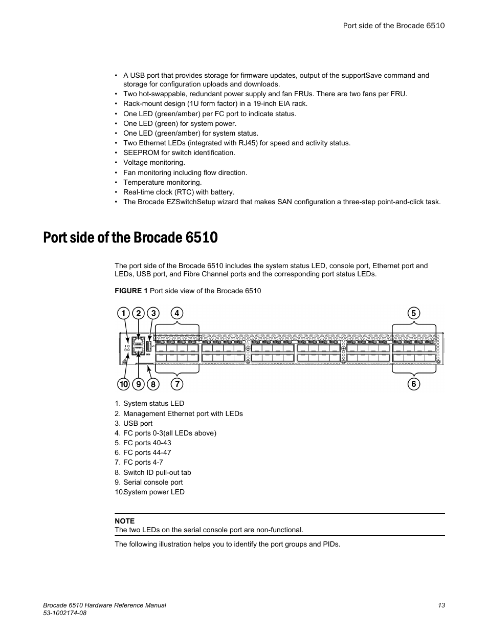 Port side of the brocade 6510 | Brocade 6510 Hardware Reference Manual User Manual | Page 13 / 62