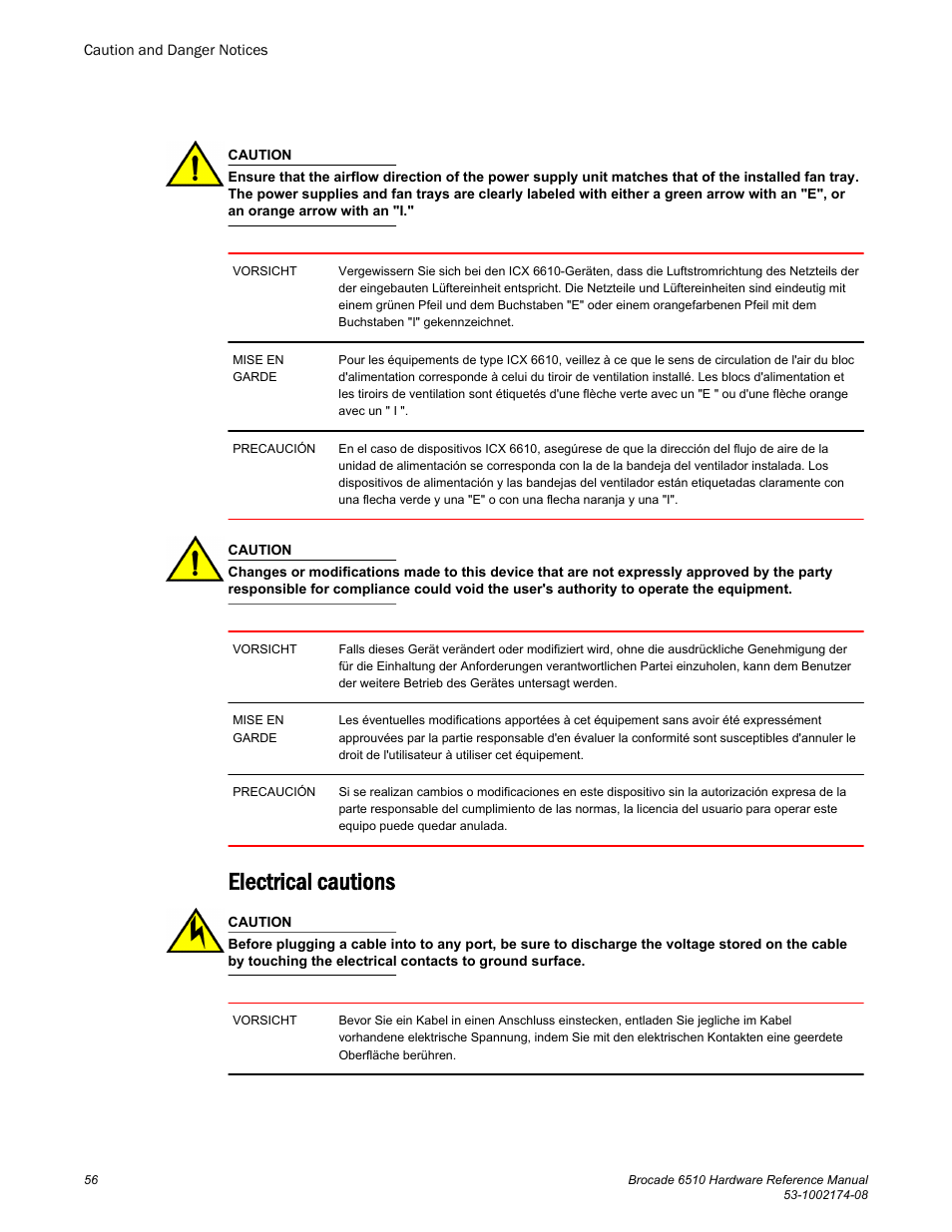 Electrical cautions | Brocade 6510 Hardware Reference Manual User Manual | Page 56 / 62