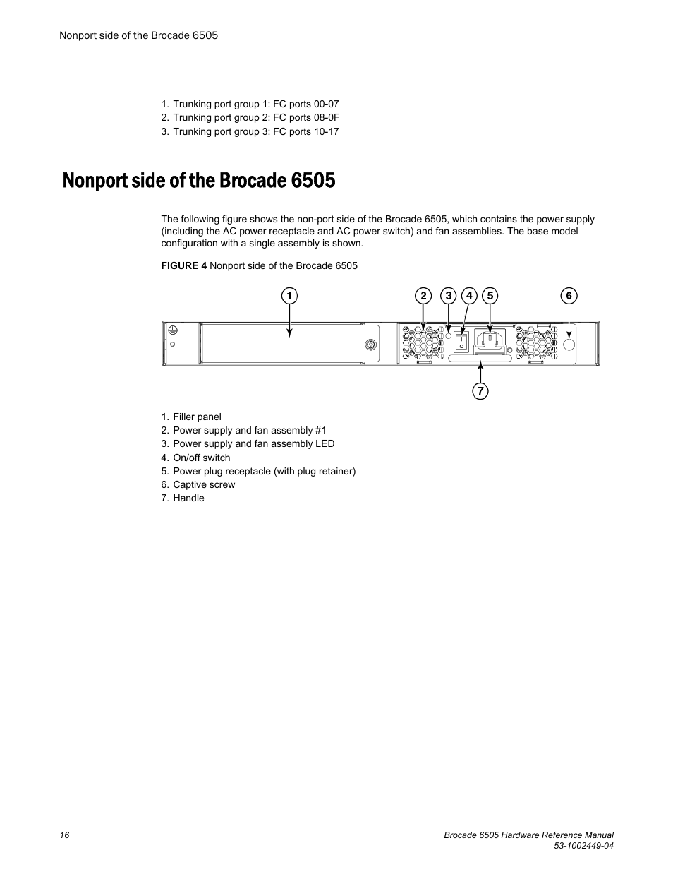 Nonport side of the brocade 6505 | Brocade 6505 Hardware Reference Manual User Manual | Page 16 / 66