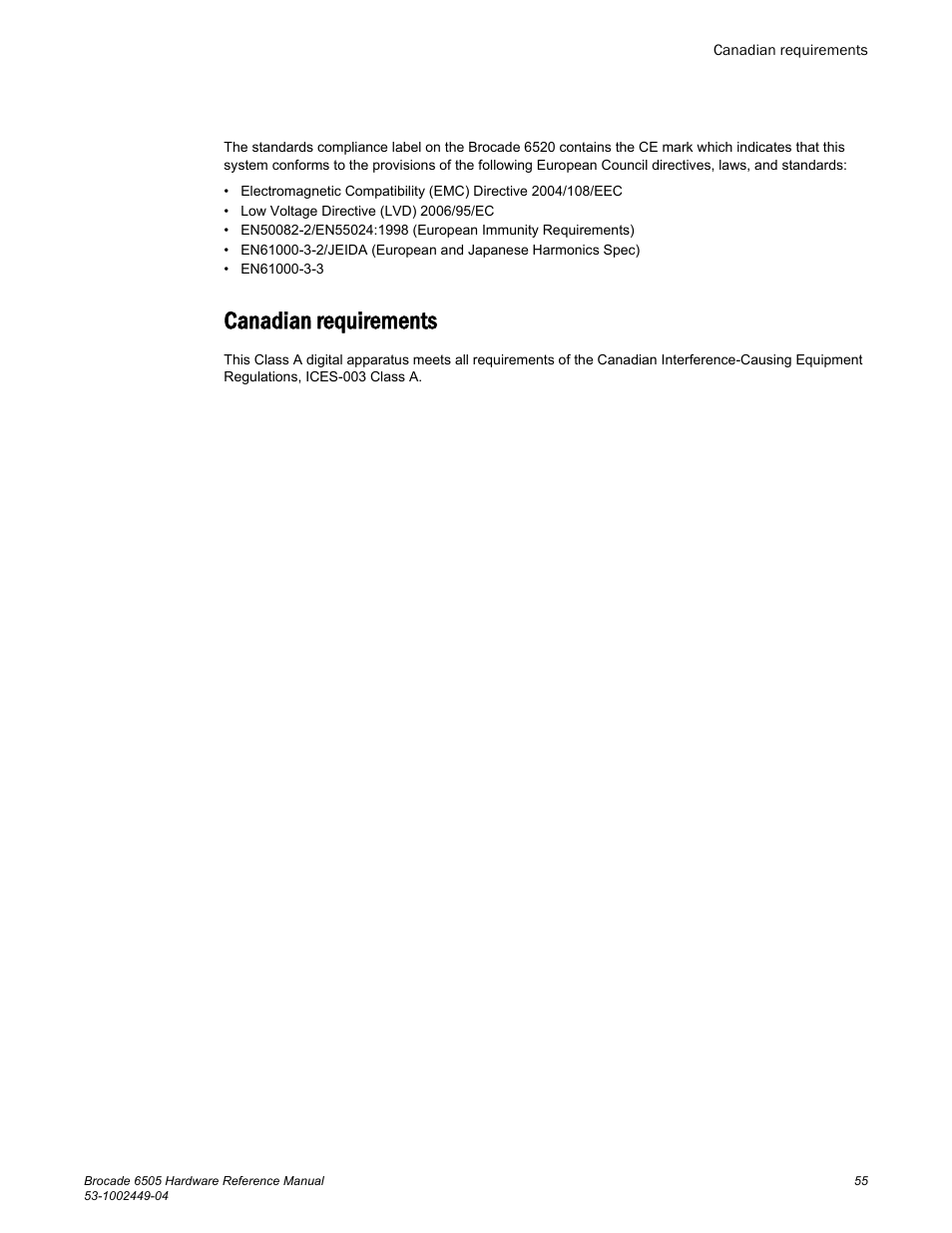 Canadian requirements | Brocade 6505 Hardware Reference Manual User Manual | Page 55 / 66