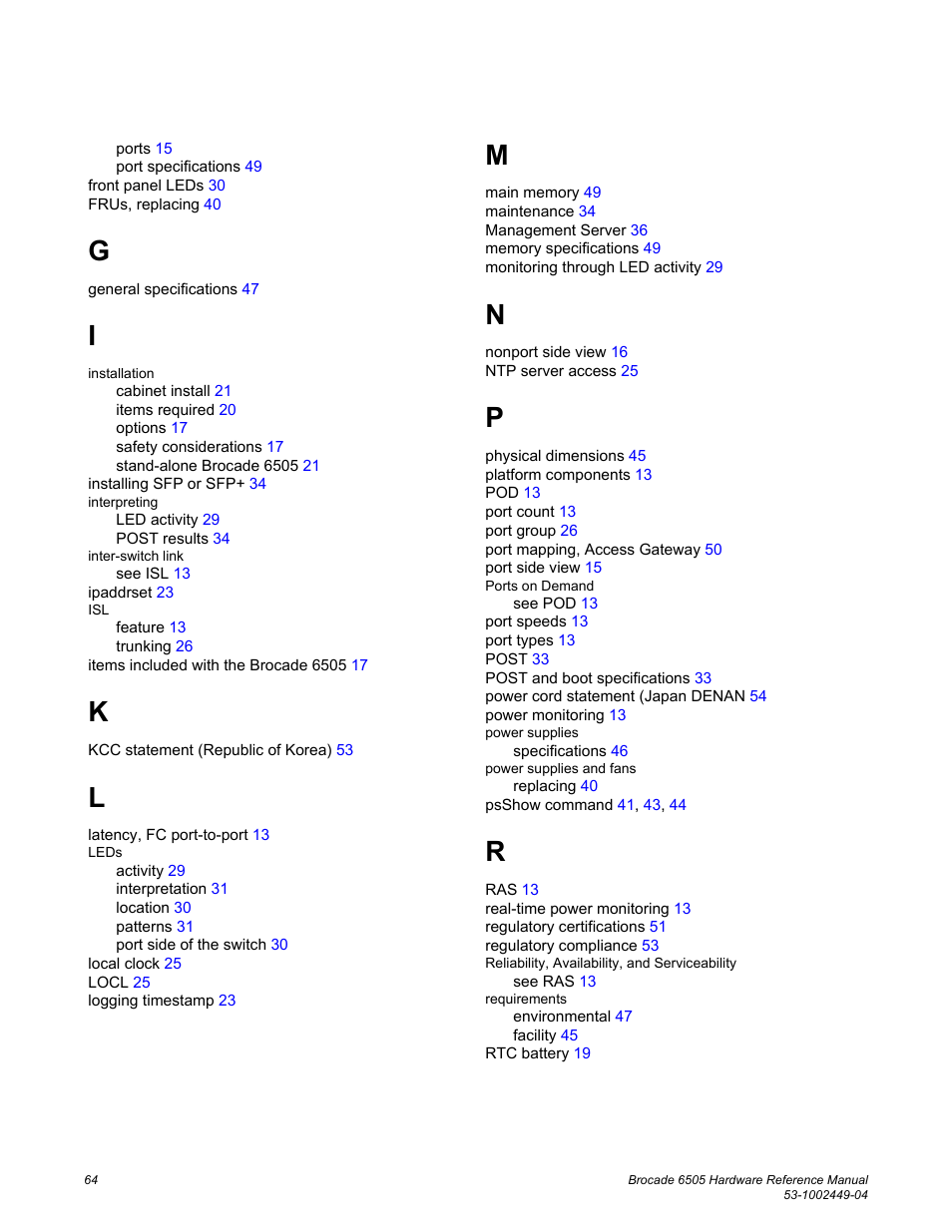 Brocade 6505 Hardware Reference Manual User Manual | Page 64 / 66