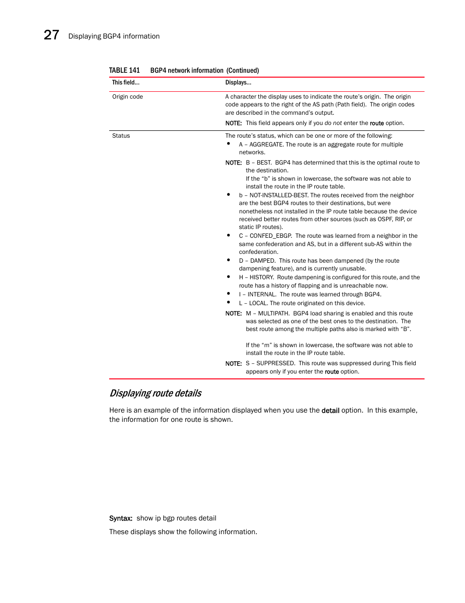 Displaying route details | Brocade BigIron RX Series Configuration Guide User Manual | Page 1000 / 1550