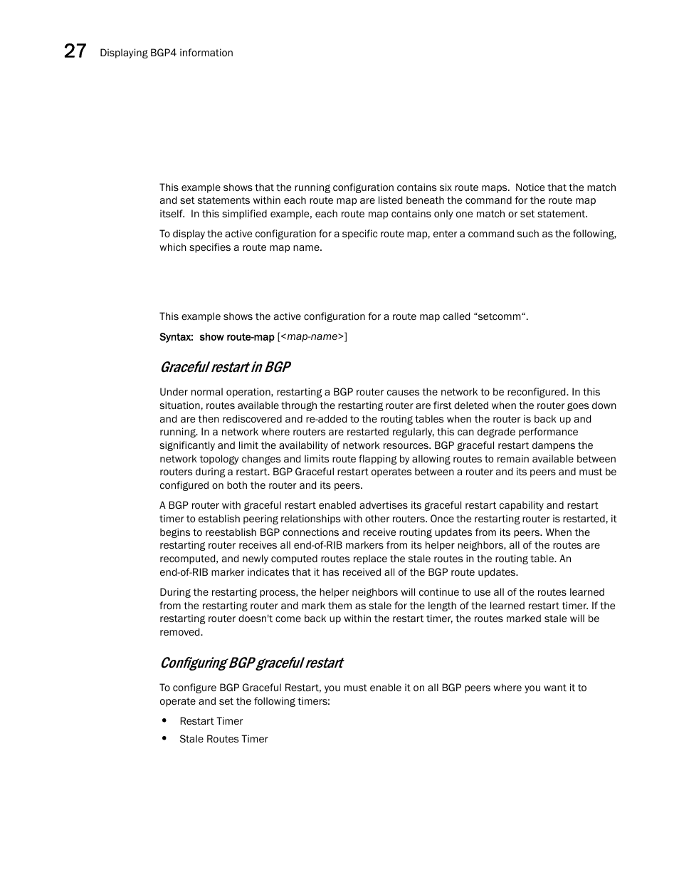 Graceful, Restart in bgp, Graceful restart in bgp | Configuring bgp graceful restart | Brocade BigIron RX Series Configuration Guide User Manual | Page 1006 / 1550