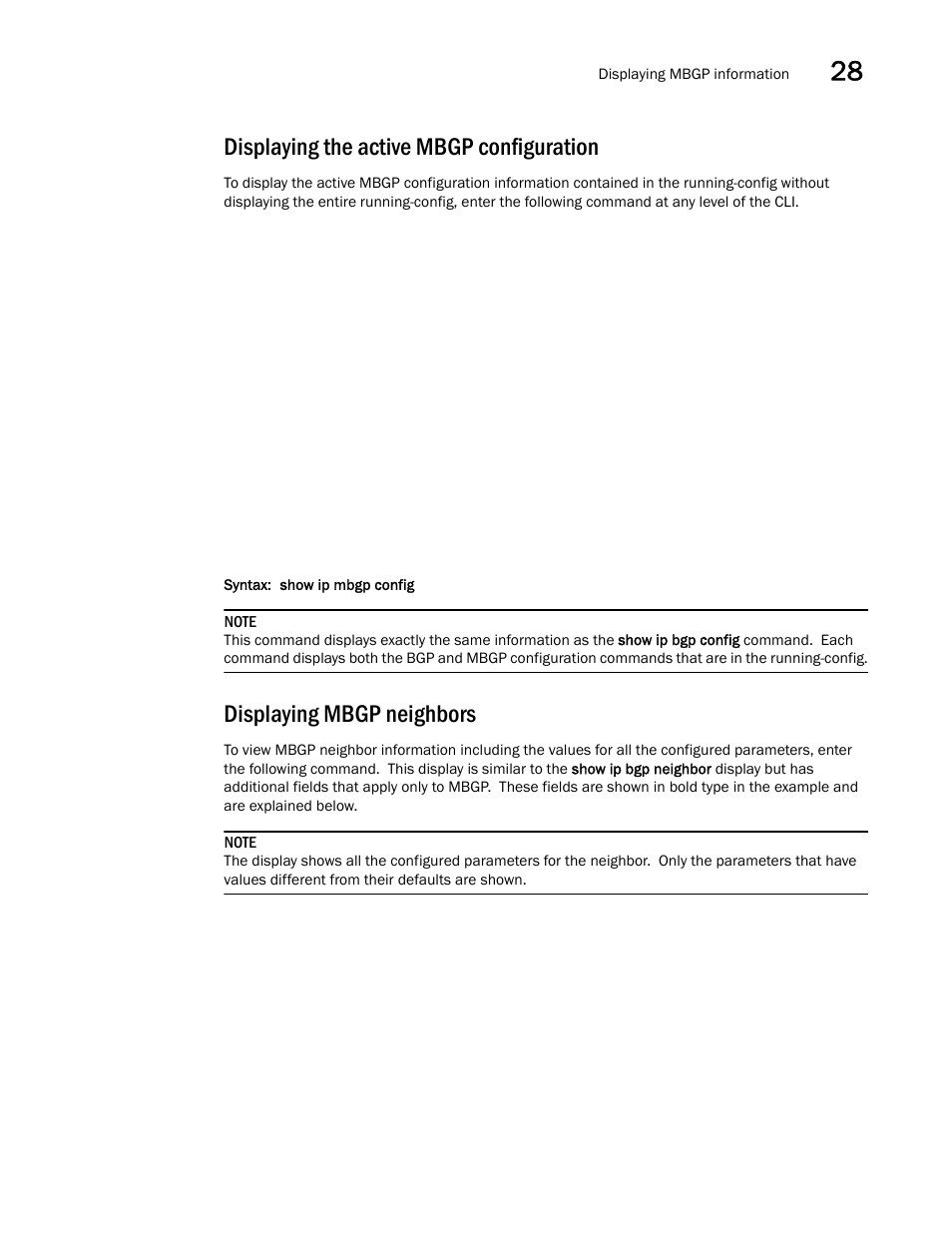 Displaying the active mbgp configuration, Displaying mbgp neighbors | Brocade BigIron RX Series Configuration Guide User Manual | Page 1019 / 1550