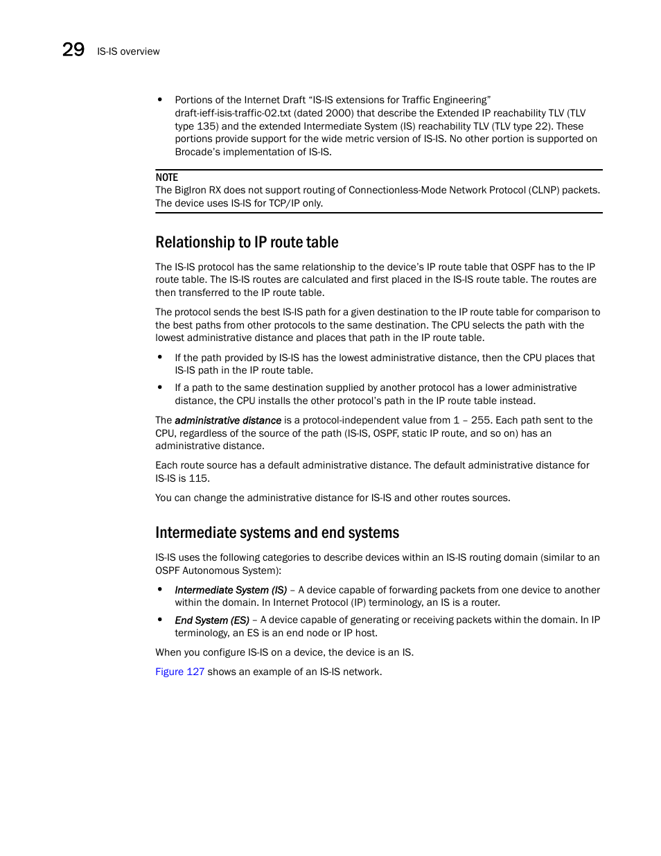 Relationship to ip route table, Intermediate systems and end systems | Brocade BigIron RX Series Configuration Guide User Manual | Page 1024 / 1550