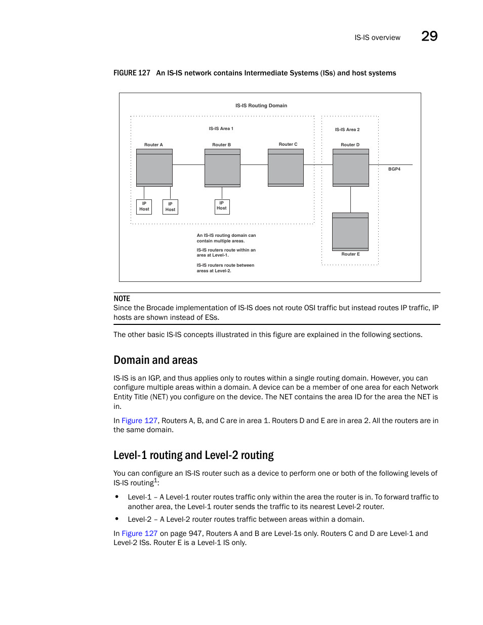 Domain and areas, Level-1 routing and level-2 routing | Brocade BigIron RX Series Configuration Guide User Manual | Page 1025 / 1550