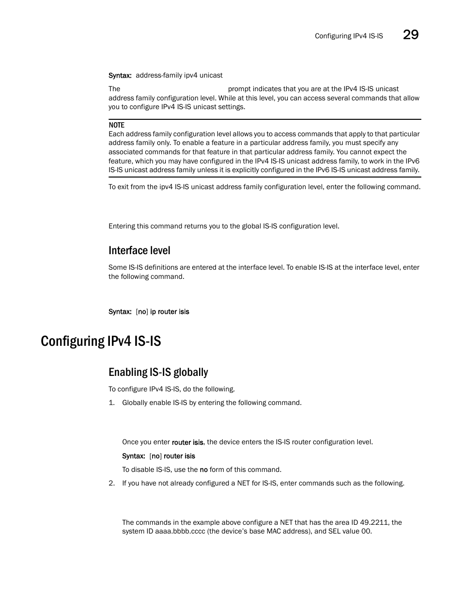 Interface level, Configuring ipv4 is-is, Enabling is-is globally | Brocade BigIron RX Series Configuration Guide User Manual | Page 1029 / 1550