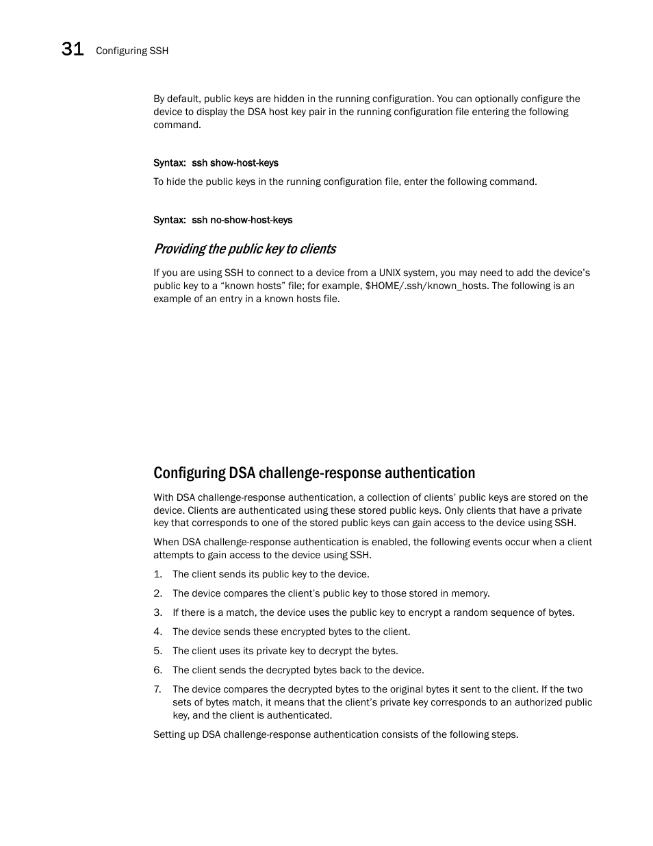 Configuring dsa challenge-response authentication, Providing the public key to clients | Brocade BigIron RX Series Configuration Guide User Manual | Page 1074 / 1550