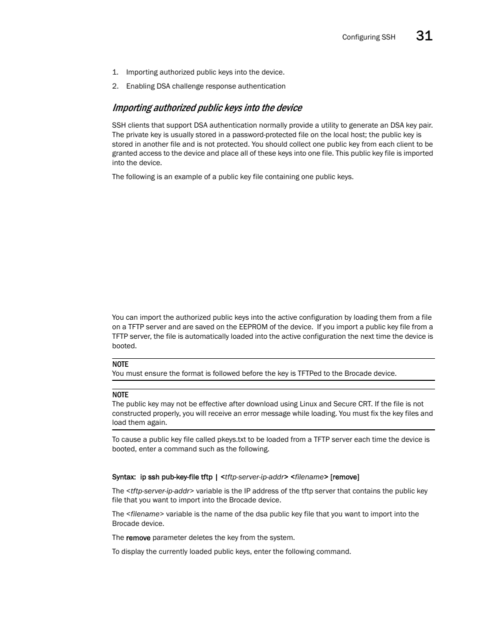 Importing authorized public keys into the device | Brocade BigIron RX Series Configuration Guide User Manual | Page 1075 / 1550