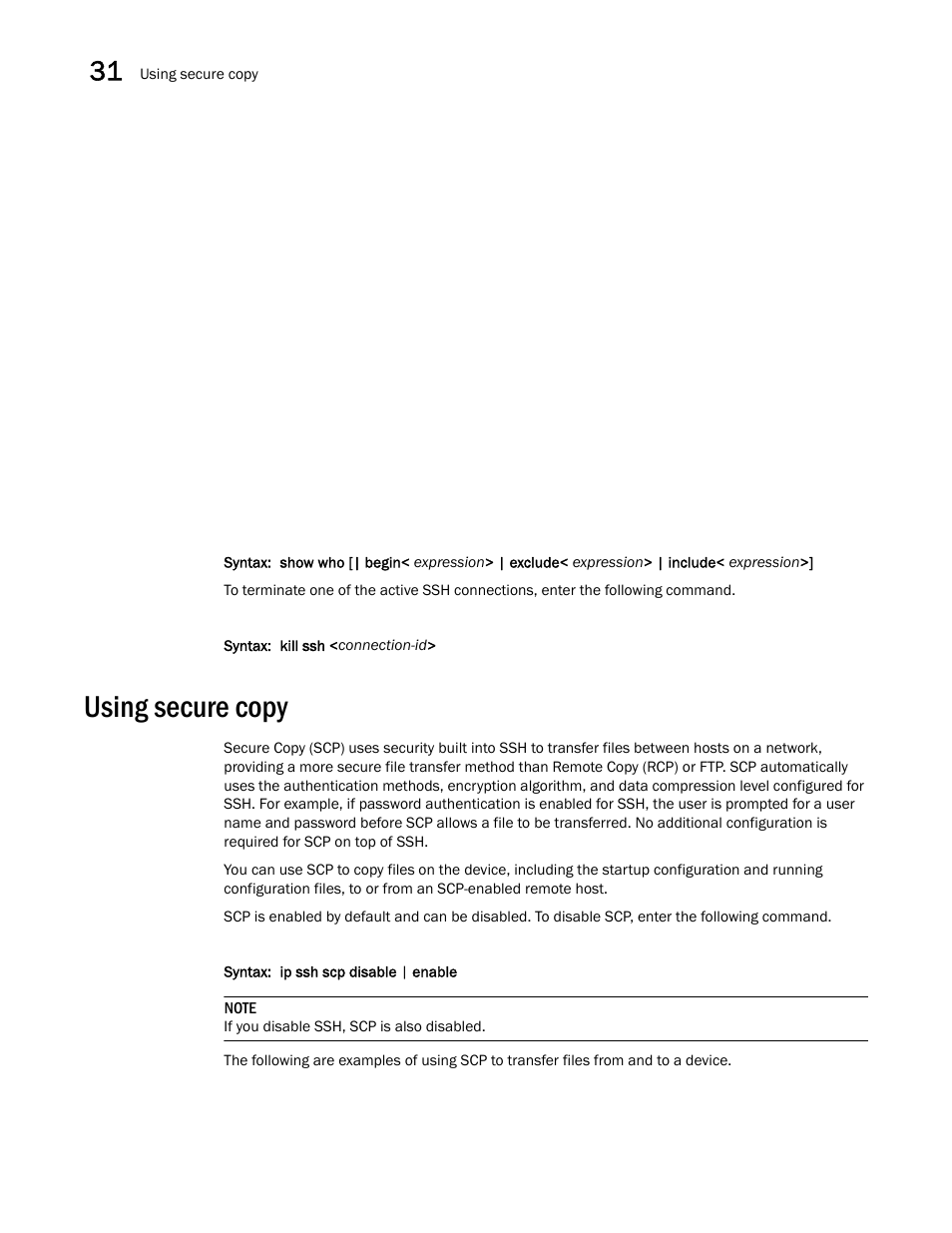 Using secure copy, Using secure copy 2 | Brocade BigIron RX Series Configuration Guide User Manual | Page 1080 / 1550