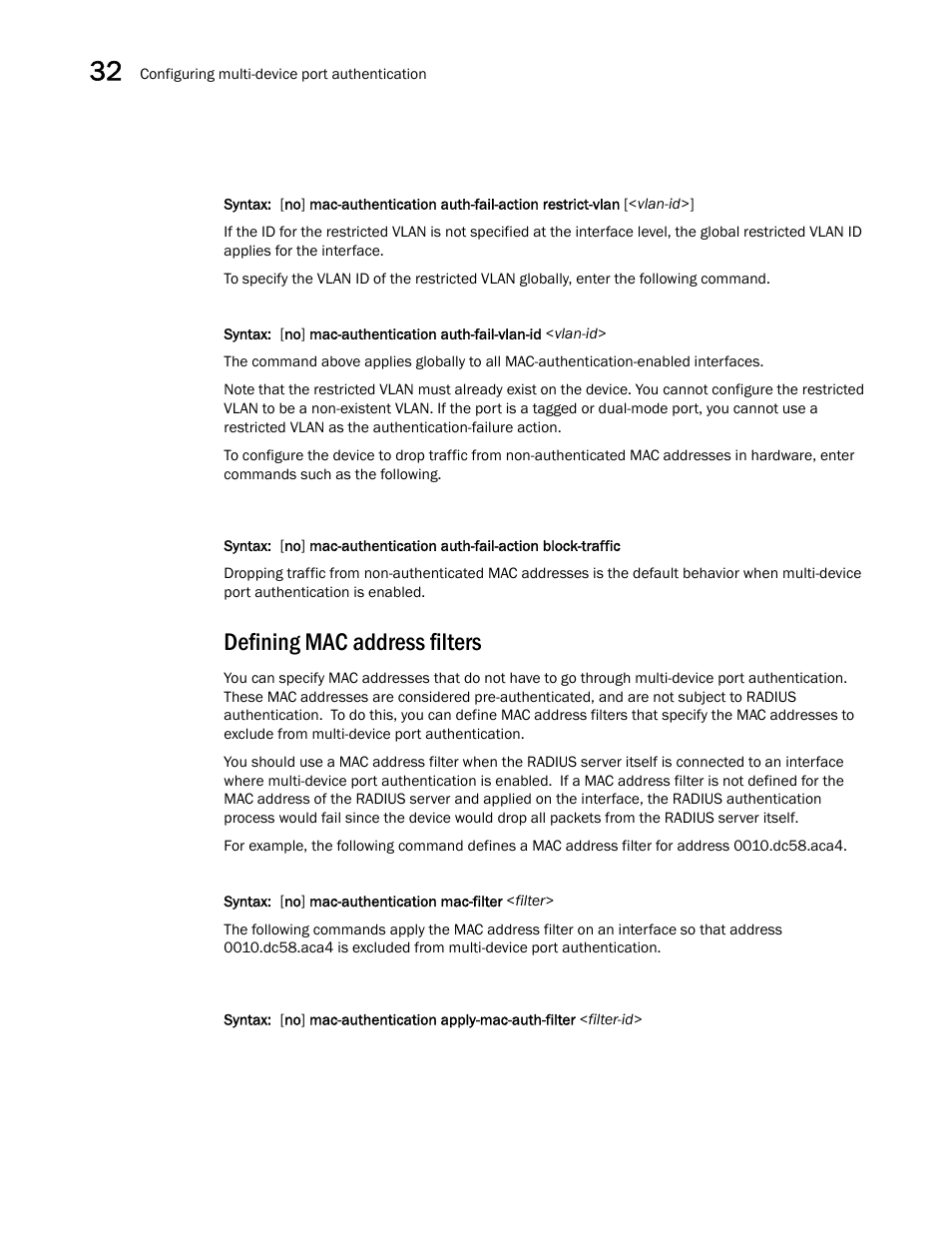 Defining mac address filters | Brocade BigIron RX Series Configuration Guide User Manual | Page 1088 / 1550