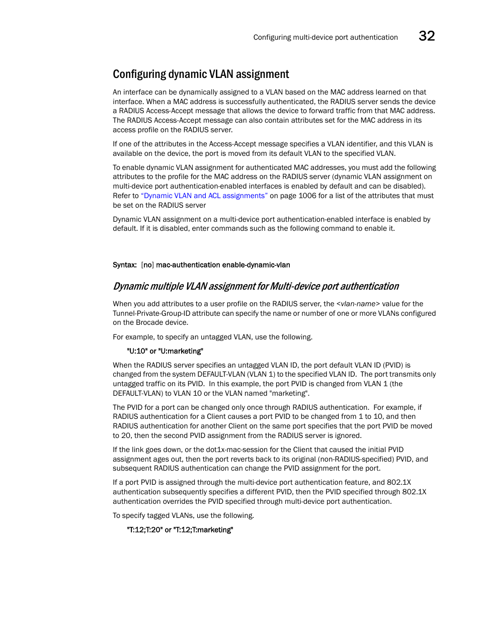 Configuring dynamic vlan assignment | Brocade BigIron RX Series Configuration Guide User Manual | Page 1089 / 1550