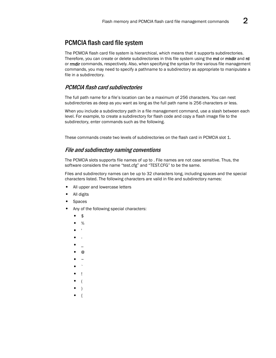 Pcmcia flash card file system, Pcmcia flash card subdirectories, File and subdirectory naming conventions | Brocade BigIron RX Series Configuration Guide User Manual | Page 109 / 1550