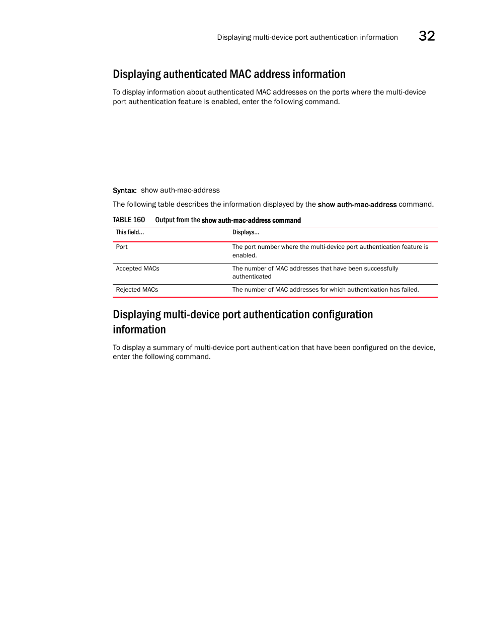 Displaying authenticated mac address information | Brocade BigIron RX Series Configuration Guide User Manual | Page 1095 / 1550