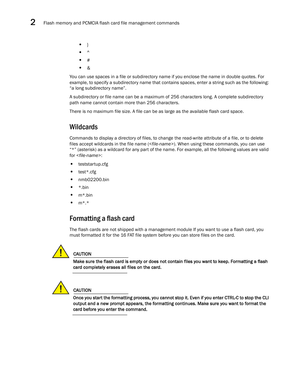 Wildcards, Formatting a flash card | Brocade BigIron RX Series Configuration Guide User Manual | Page 110 / 1550
