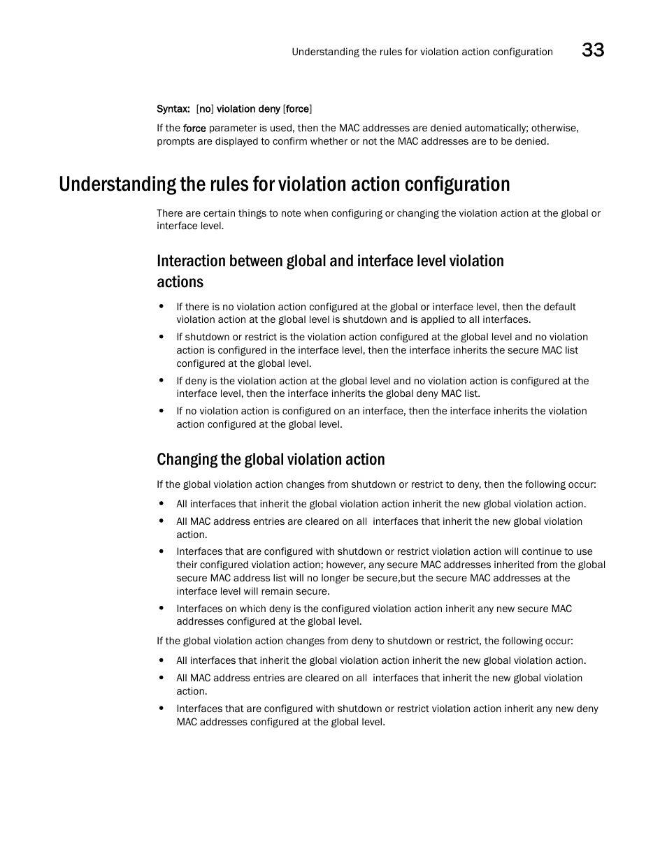 Changing the global violation action | Brocade BigIron RX Series Configuration Guide User Manual | Page 1115 / 1550