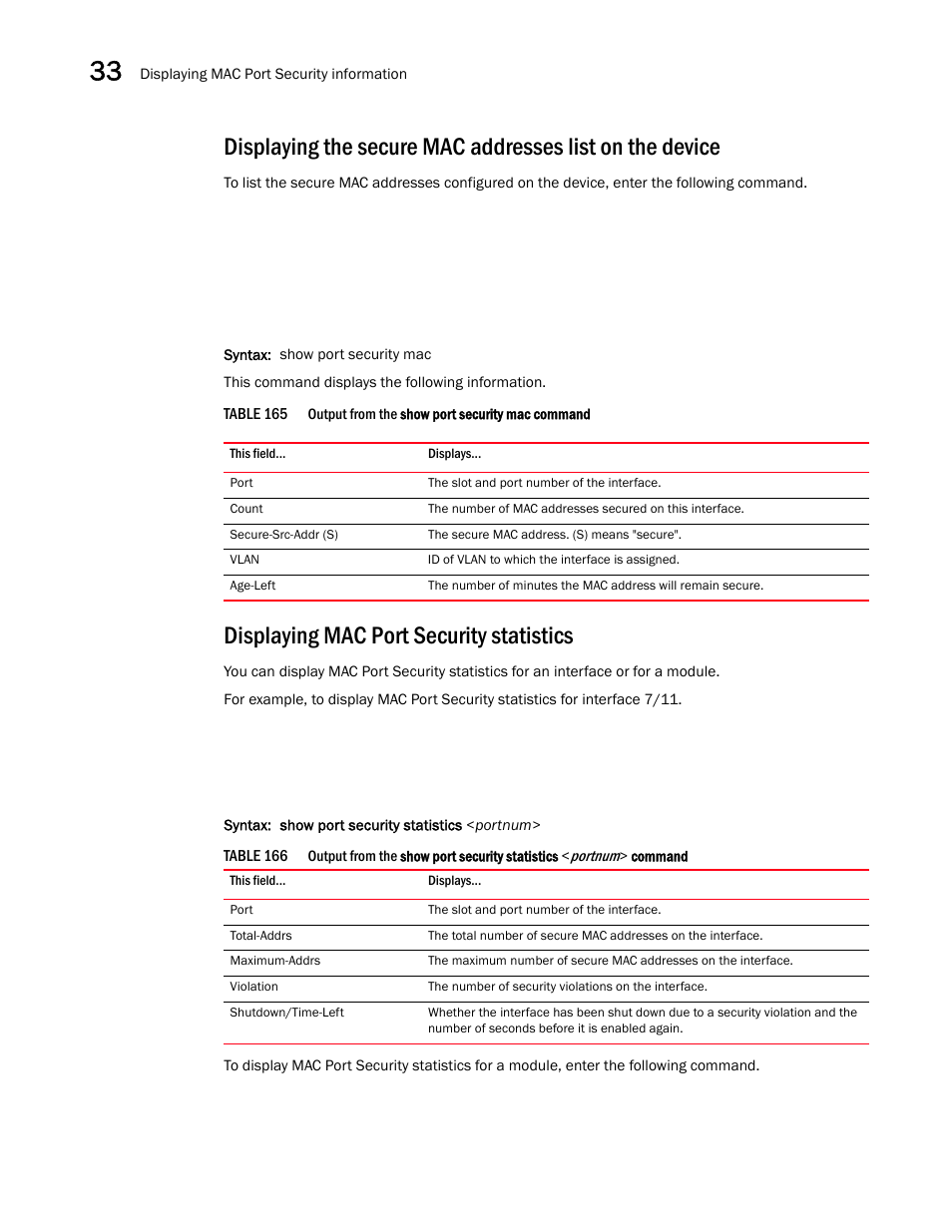 Displaying mac port security statistics | Brocade BigIron RX Series Configuration Guide User Manual | Page 1118 / 1550