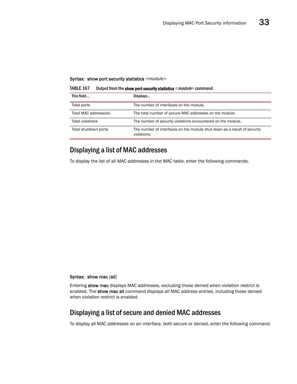 Displaying a list of mac addresses | Brocade BigIron RX Series Configuration Guide User Manual | Page 1119 / 1550