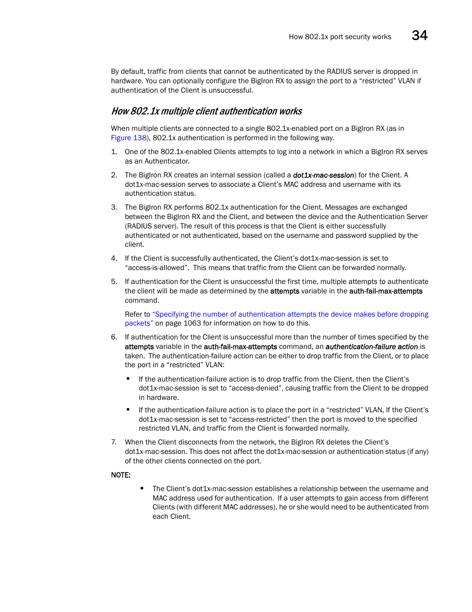 How 802.1x multiple client authentication works | Brocade BigIron RX Series Configuration Guide User Manual | Page 1129 / 1550