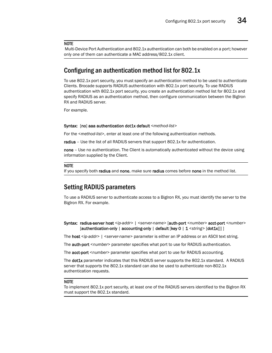 Setting radius parameters | Brocade BigIron RX Series Configuration Guide User Manual | Page 1131 / 1550