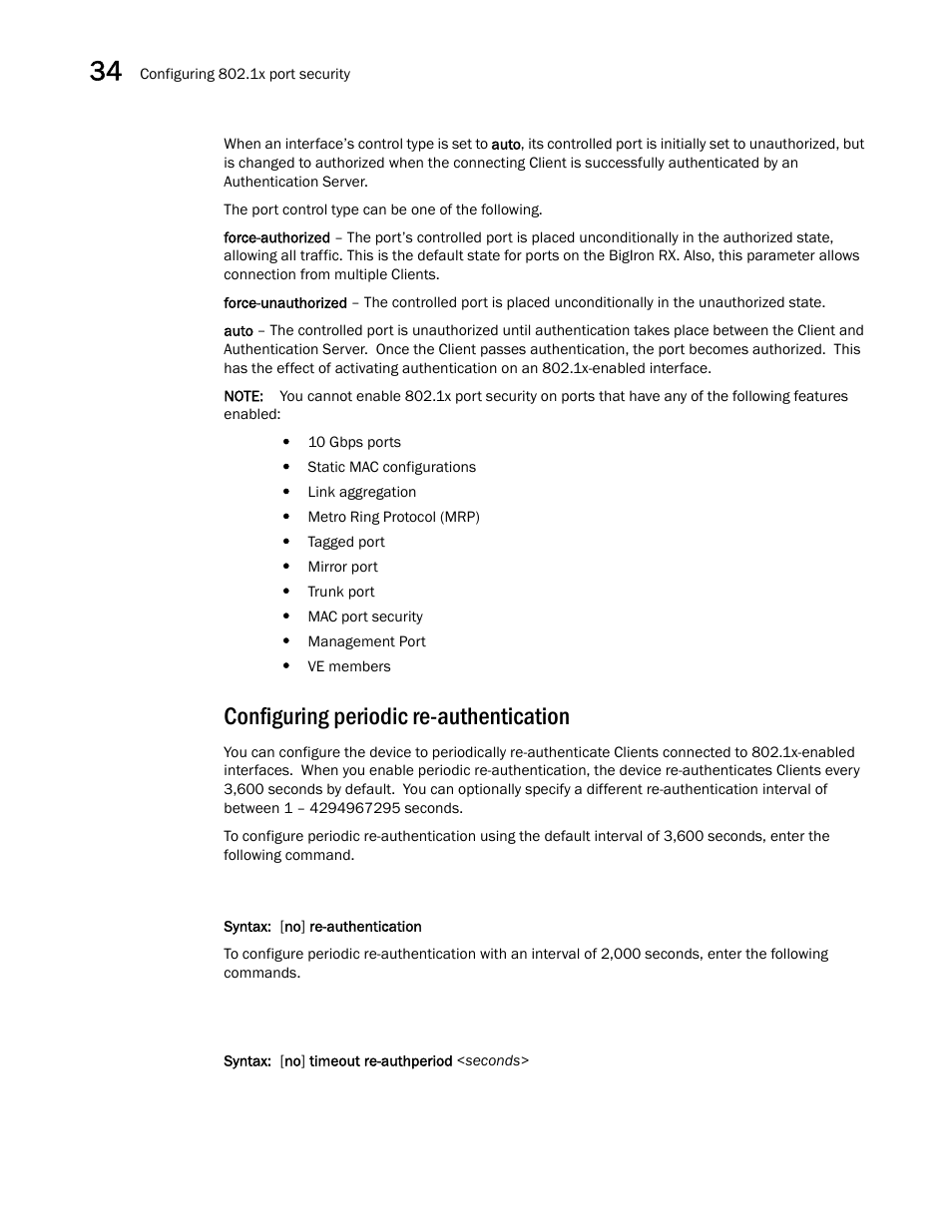 Configuring periodic re-authentication | Brocade BigIron RX Series Configuration Guide User Manual | Page 1138 / 1550