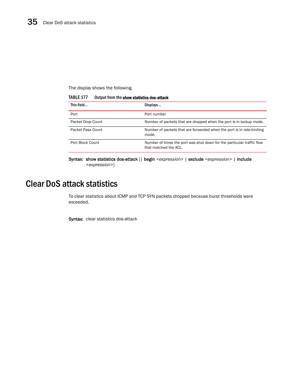 Clear dos attack statistics, Clear dos attack statistics 2 | Brocade BigIron RX Series Configuration Guide User Manual | Page 1160 / 1550