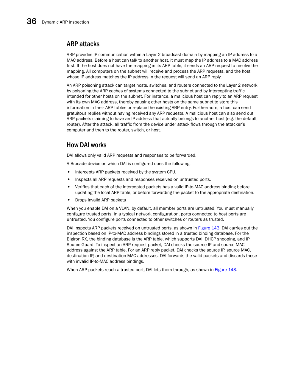 Arp attacks, How dai works | Brocade BigIron RX Series Configuration Guide User Manual | Page 1162 / 1550