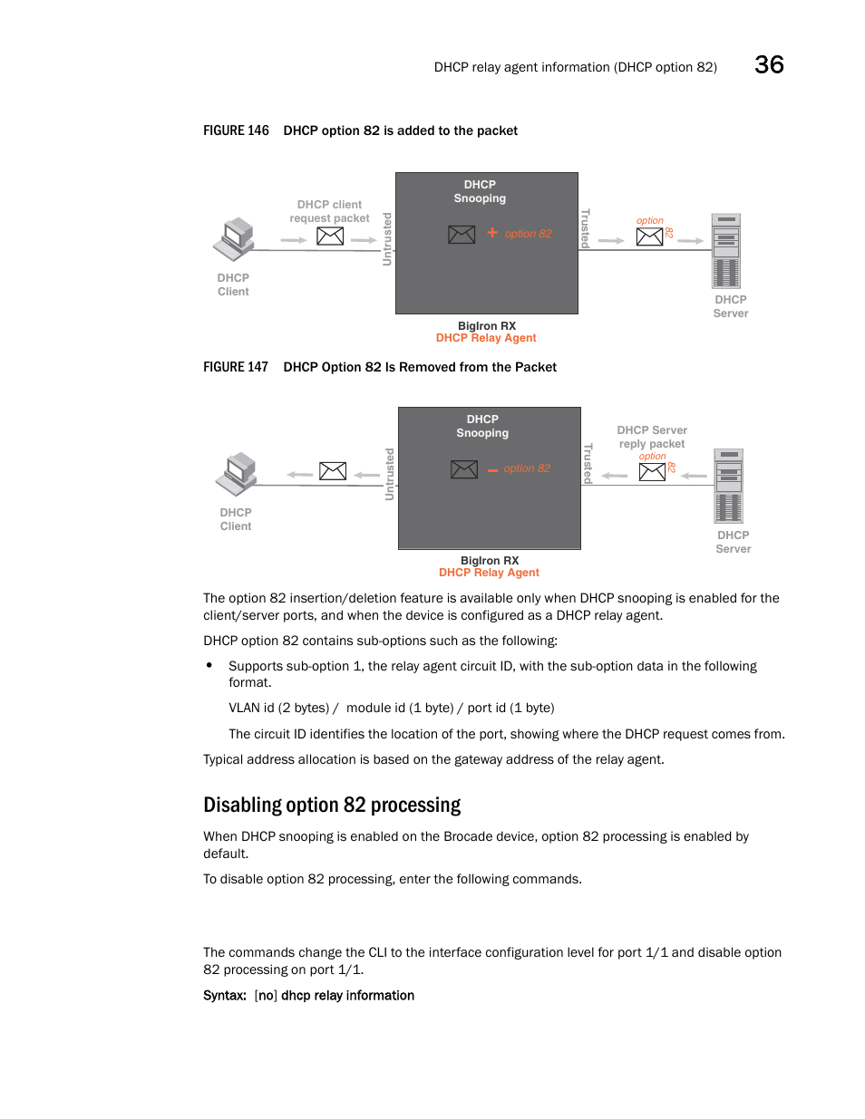 Disabling option 82 processing | Brocade BigIron RX Series Configuration Guide User Manual | Page 1169 / 1550