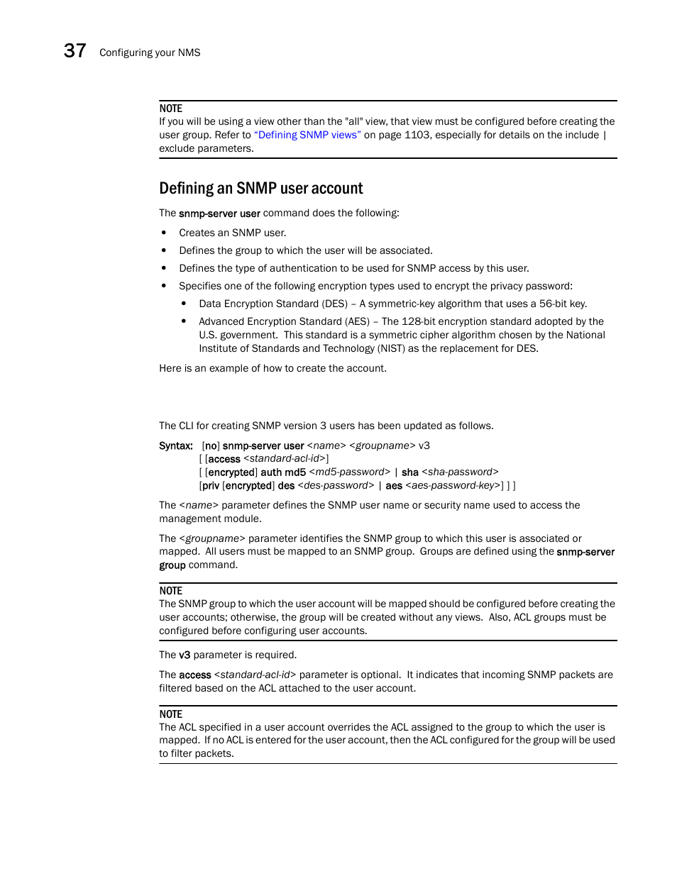 Defining an snmp user account, Defining an, Snmp user account | Brocade BigIron RX Series Configuration Guide User Manual | Page 1178 / 1550