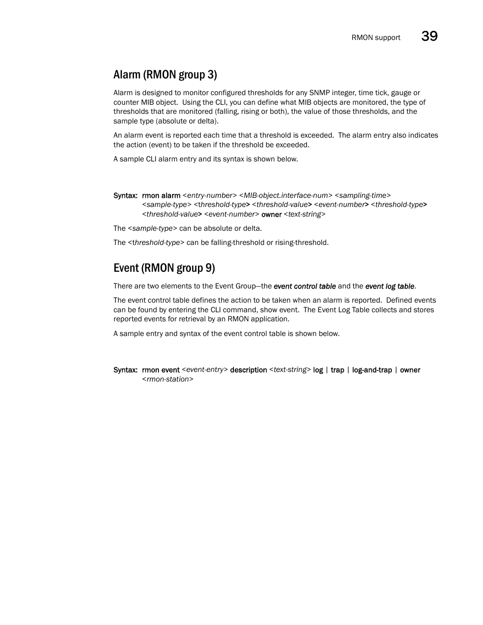 Alarm (rmon group 3), Event (rmon group 9) | Brocade BigIron RX Series Configuration Guide User Manual | Page 1201 / 1550