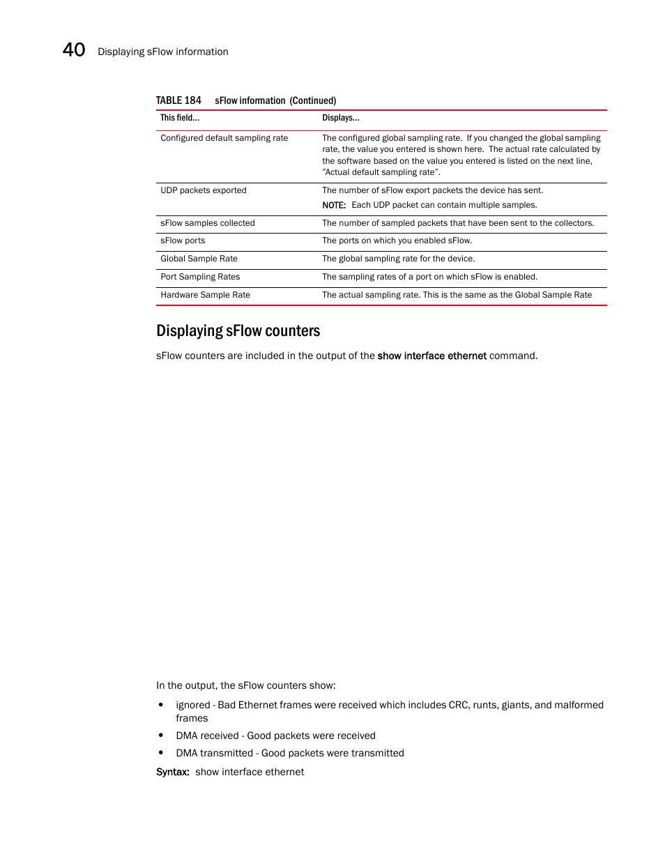 Displaying sflow counters | Brocade BigIron RX Series Configuration Guide User Manual | Page 1212 / 1550