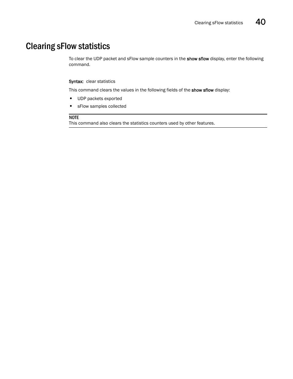 Clearing sflow statistics | Brocade BigIron RX Series Configuration Guide User Manual | Page 1213 / 1550