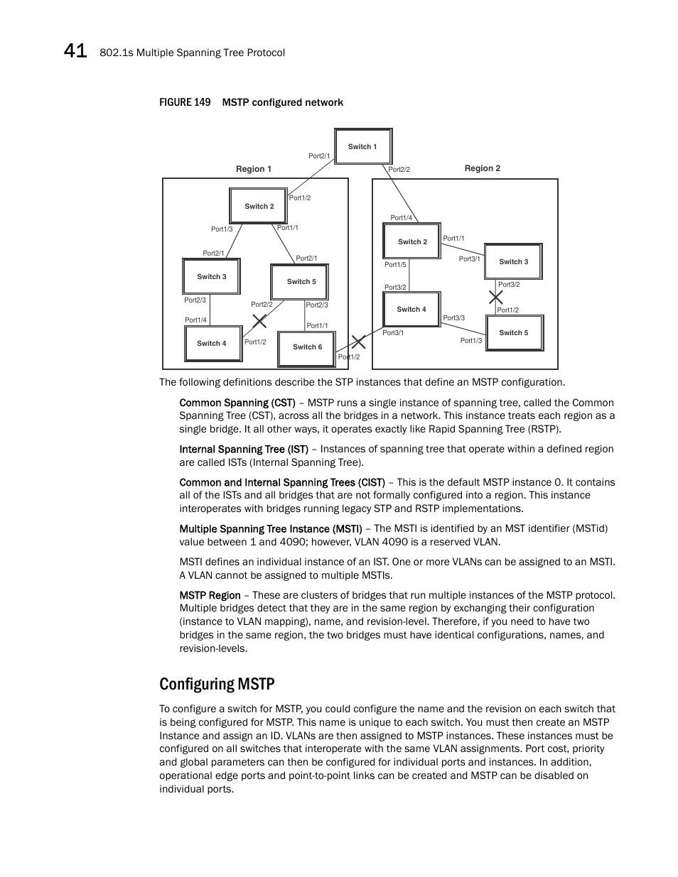 Configuring mstp, Figure 149, 1s multiple spanning tree protocol | Brocade BigIron RX Series Configuration Guide User Manual | Page 1216 / 1550