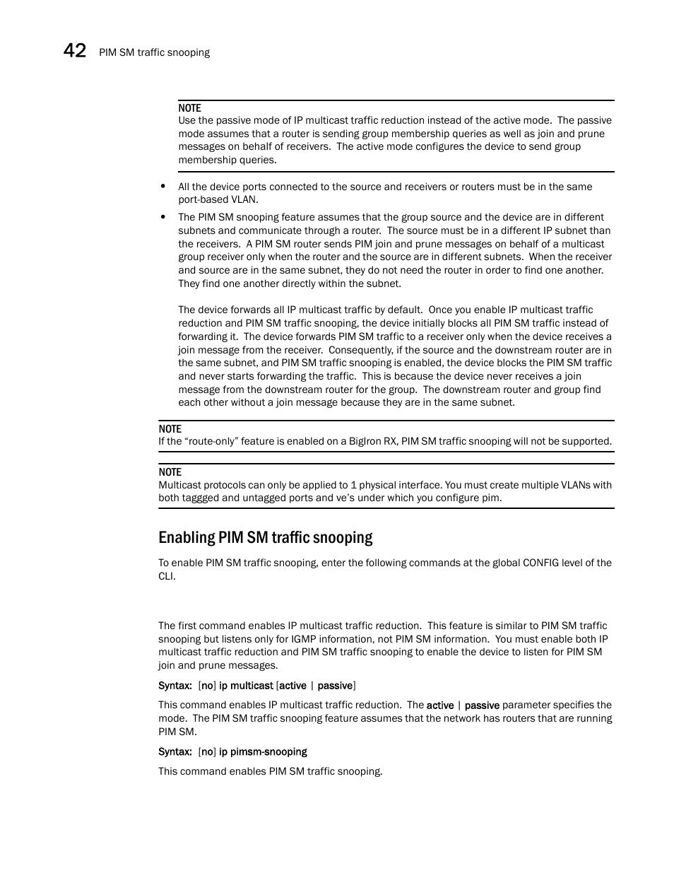 Enabling pim sm traffic snooping | Brocade BigIron RX Series Configuration Guide User Manual | Page 1238 / 1550