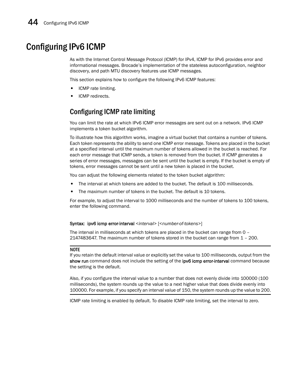 Configuring ipv6 icmp, Configuring icmp rate limiting, Configuring ipv6 icmp 2 | Brocade BigIron RX Series Configuration Guide User Manual | Page 1260 / 1550