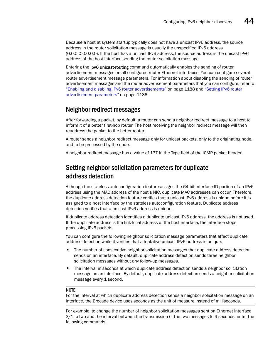 Neighbor redirect messages | Brocade BigIron RX Series Configuration Guide User Manual | Page 1263 / 1550