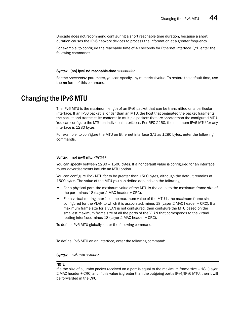 Changing the ipv6 mtu, Changing the ipv6 mtu 9 | Brocade BigIron RX Series Configuration Guide User Manual | Page 1267 / 1550