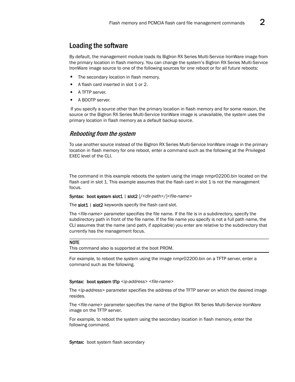 Loading the software, Rebooting from the system | Brocade BigIron RX Series Configuration Guide User Manual | Page 127 / 1550