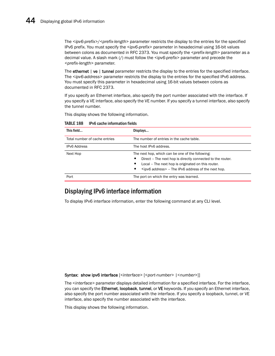 Displaying ipv6 interface information | Brocade BigIron RX Series Configuration Guide User Manual | Page 1272 / 1550