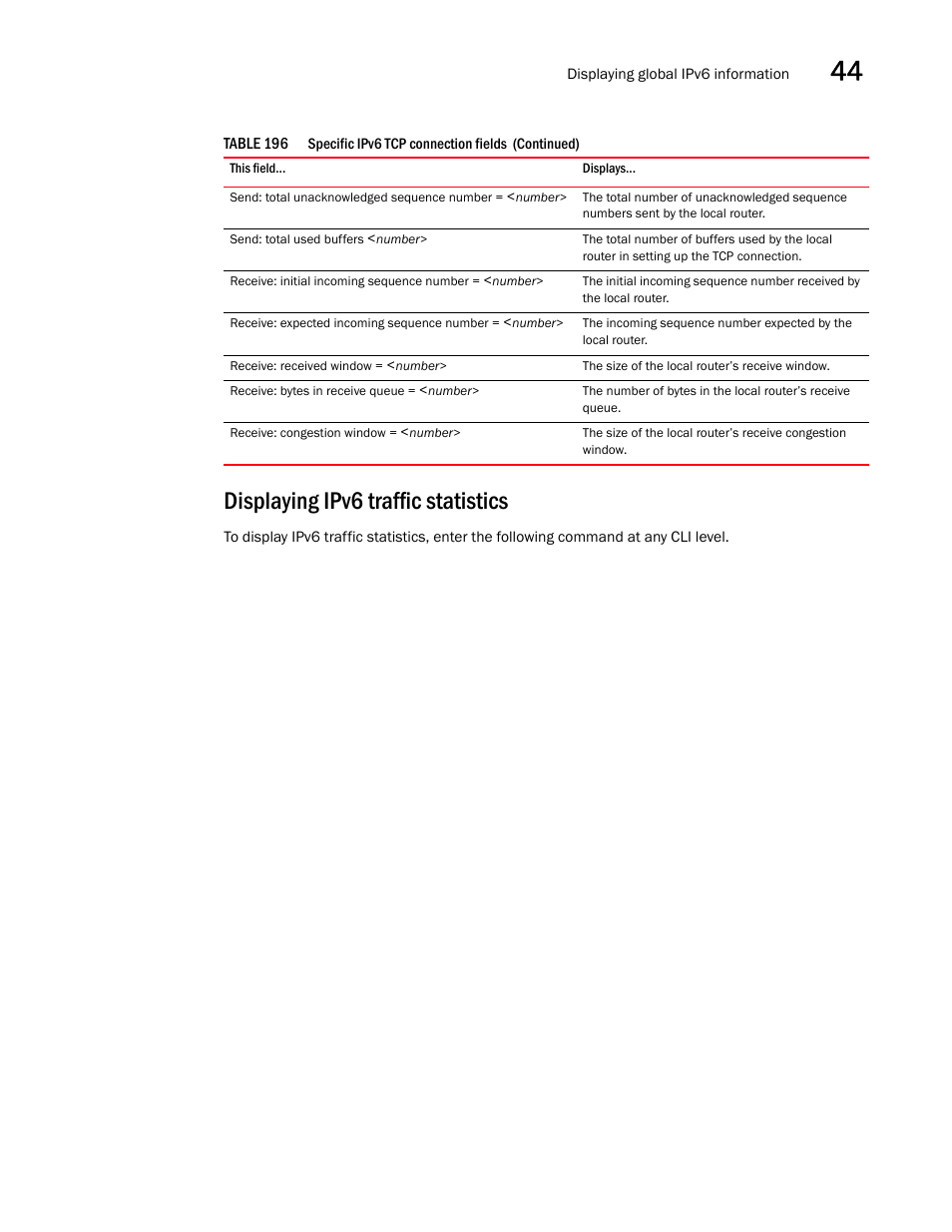 Displaying ipv6 traffic statistics | Brocade BigIron RX Series Configuration Guide User Manual | Page 1281 / 1550